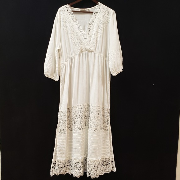 Soft Surroundings Dresses & Skirts - Soft Surroundings Women Lace Long Sleeve V Neck Sheer Dress Size L White Crochet